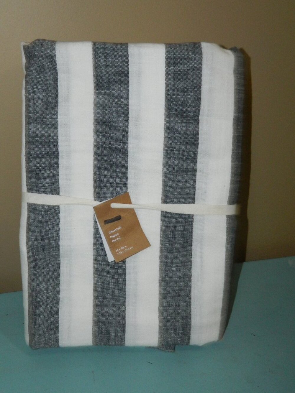 West Elm Cabana Stripe Cotton Tablecloth Black 70x108